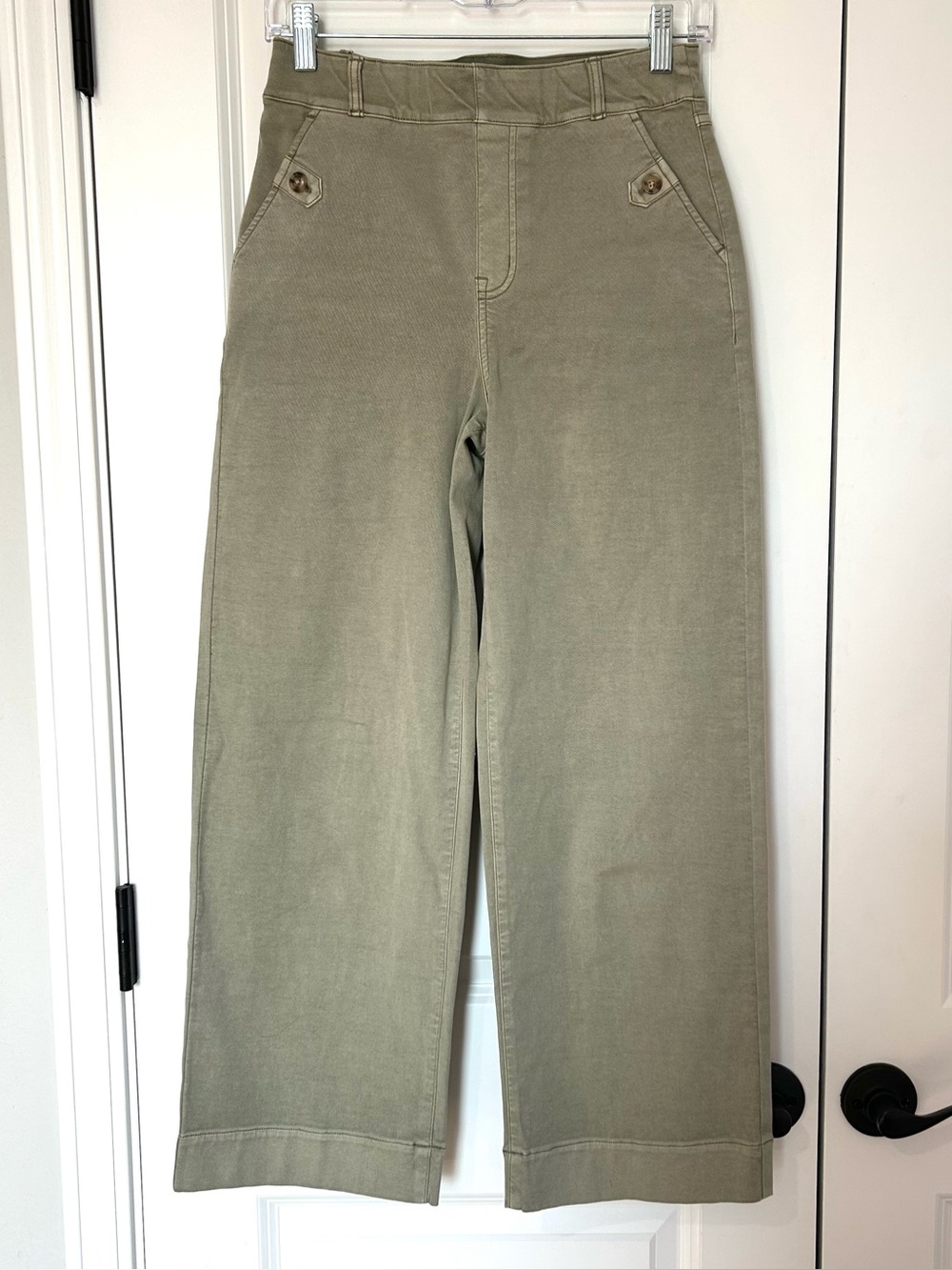 Spanx Stretch Twill Cropped Wide Leg Pant Darkened Olive Small 20312R - Picture 2 of 7